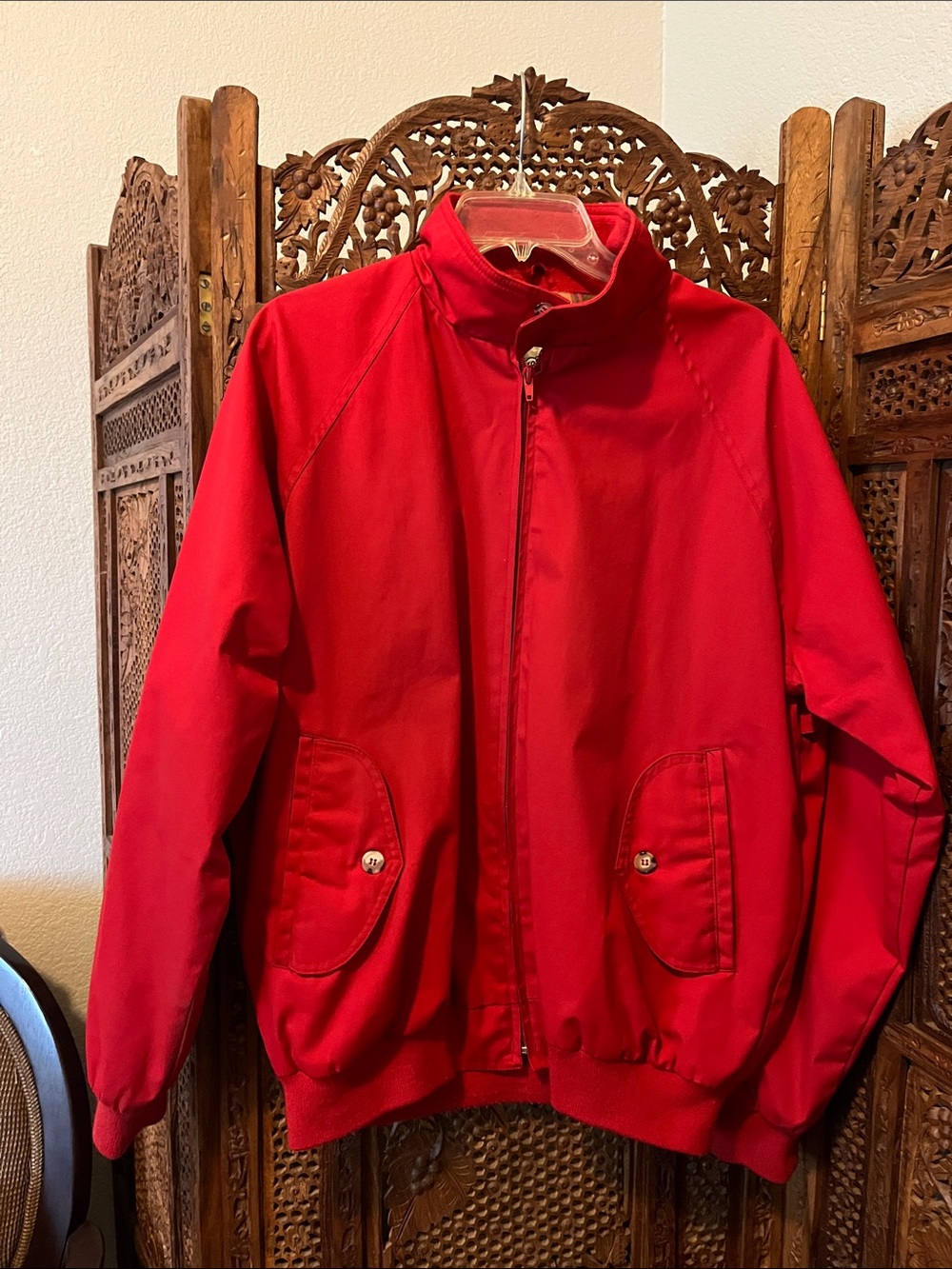 Men's Red Bomber Jacket with Stand Collar